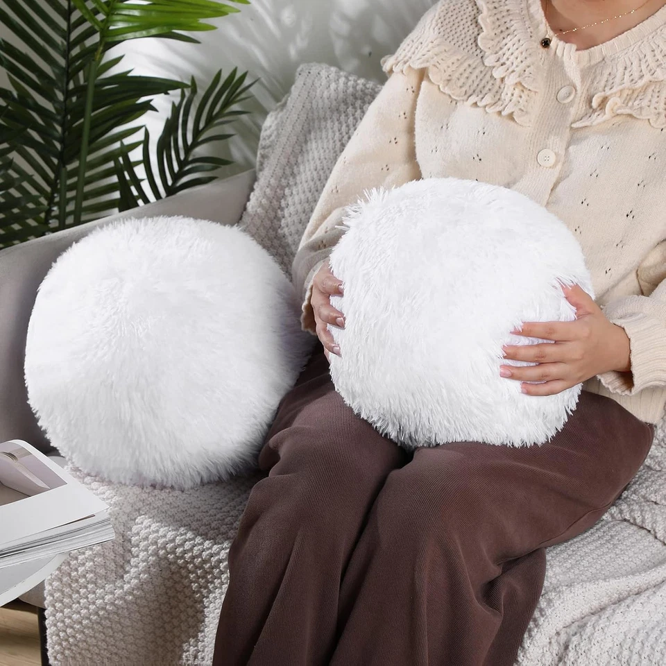 2 Pieces round Plush Ball Throw Pillow Soft Circle Decorative Spherical Fuzzy Pi - Image 4 of 4