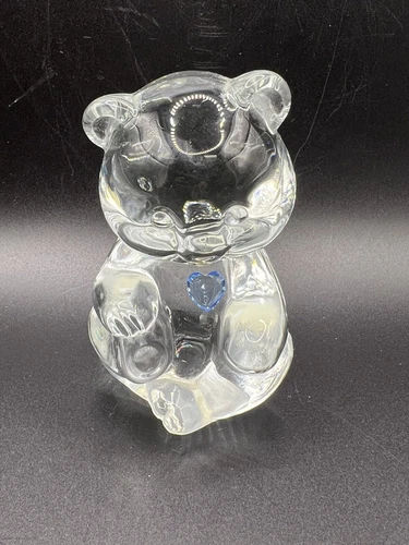 Vintage Fenton Bear Figurine Aquamarine Heart March Birthstone Paperweight