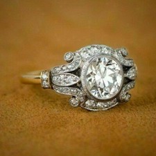 2.30 Ct Round White Diamond Art Deco Wedding Ring TwoTone Gold Finish Size R 1/2