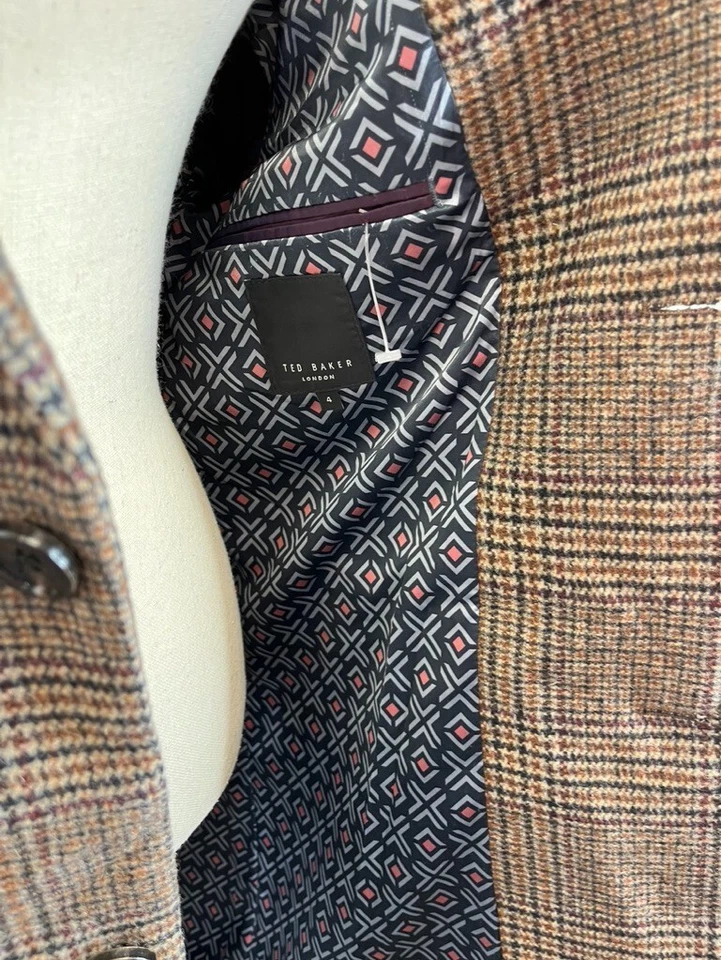 Abrigo Ted Baker London a Cuadros Marrón Mujer Botón Bolsillo Frontal Talla 4 Foto 4 de 4