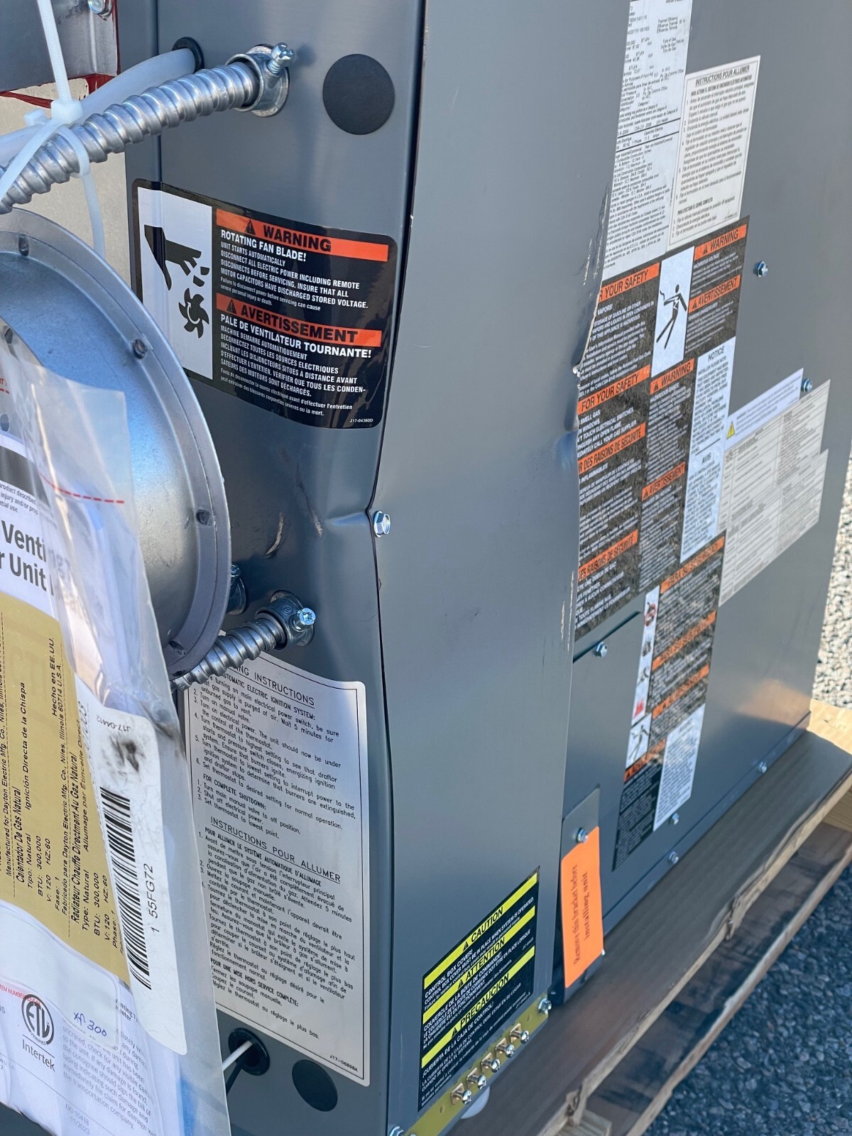 Dayton 55FG72 Commercial Gas Fired Wall Ceiling Shop Warehouse Heater 300k BTU