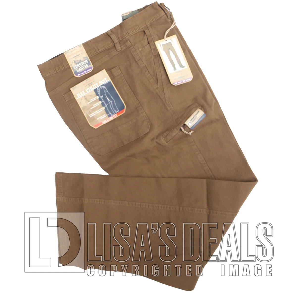 New Men's Weatherproof Vintage Stretch Canvas Pant Flex Utility Cargo zip  38 40