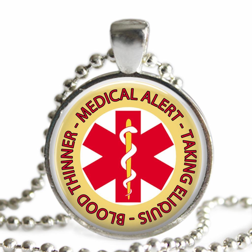 Medical Alert Necklace Taking Eliquis Glass Top Pendant Chain