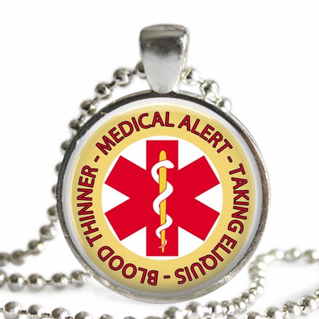 Medical Alert Necklace Taking Eliquis Glass Top Pendant Chain Medications Alert eBay