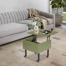 Coffee Table W/ Storage Adjustable Height End Side Table Moveable Wood Organizer