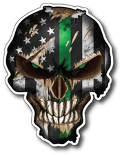 4x Thin Green Line Skull Military American Flag Sticker Vinyl Decal Car Truck 3M