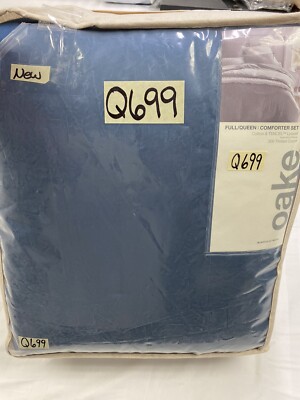 Oake Cotton & Tencel 300 TC Full / Queen Comforter & Shams Set Blue New
