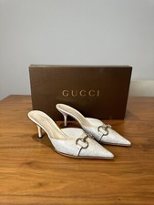 VINTAGE GUCCI White/cream Horsebit Pointed Mules Sandals Heels Pumps UK 3.5/36.5