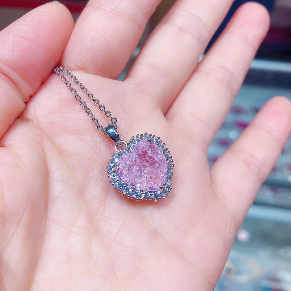 Nuevo Hecho a Mano Dije Corazón Rosa Hielo Topacio Gemas Mujeres Collar Colgantes Plata Foto 4 de 4
