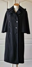 Rare See By Chloe Size 4 Black Wool Cape Style Double Breasted Long Coat Jacket