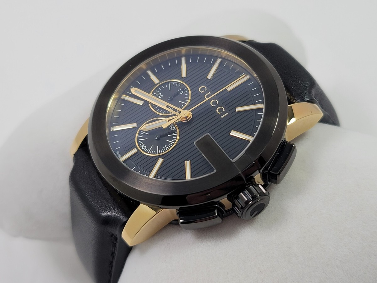 Gucci SWISS G-Chrono XL Black Dial Leather Strap Men's Watch