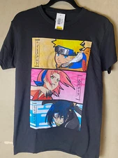 NARUTO - Naruto Uzumaki, Sakura Haruno, & Sasuke Uchiha Black Graphic Tee- NWT