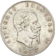 Moneta Argento 5 Lire 1877 REGNO D'ITALIA VITTORIO EMANUELE II qBB