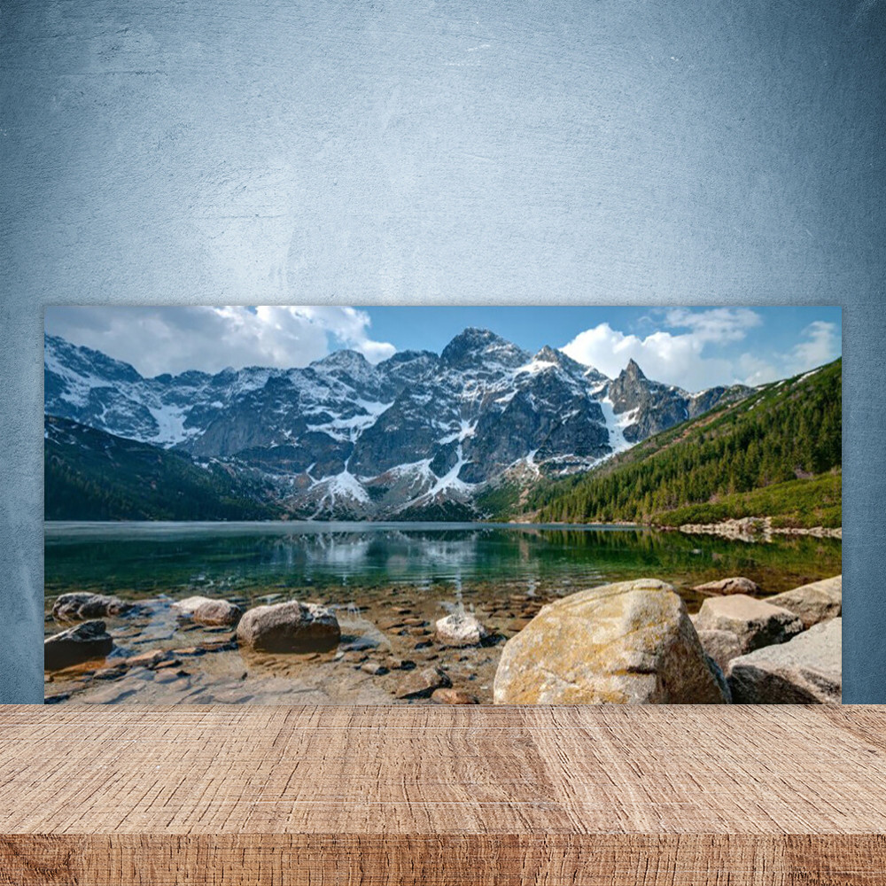 Panneau mural en verre trempé 100x50 cm au design forêt alpine