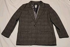 Vintage Sag Harbor Womens Blazer Grey Plaid Single Button Up Size 14