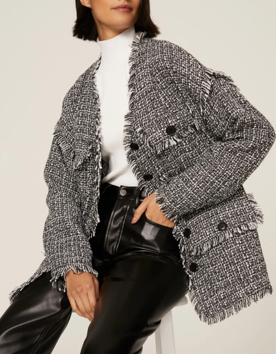 【BB/新品】TWEED CLARISSE PEARL BUTTON TOPS Short tweed and lurex jacket Yellow / Orange For Women | Maje