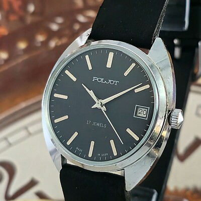 Vintage WATCH USSR POLJOT Black Dial SOVIET Men`s mechanical Wristwatch 2614.2Н