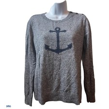 Nautica Blue Anchor Intarsia Marled Navy Long Sleeve Sweater Women  s M    A5