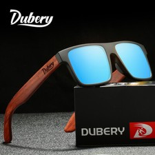 DUBERY Men Women Zebra Wood Polarized Square Sunglasses Wooden Temple Glasses