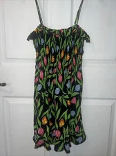 URBAN OUTFITTERS Black Sleeveless Floral Tulip Print Ruffles Mini Dress Sz Med