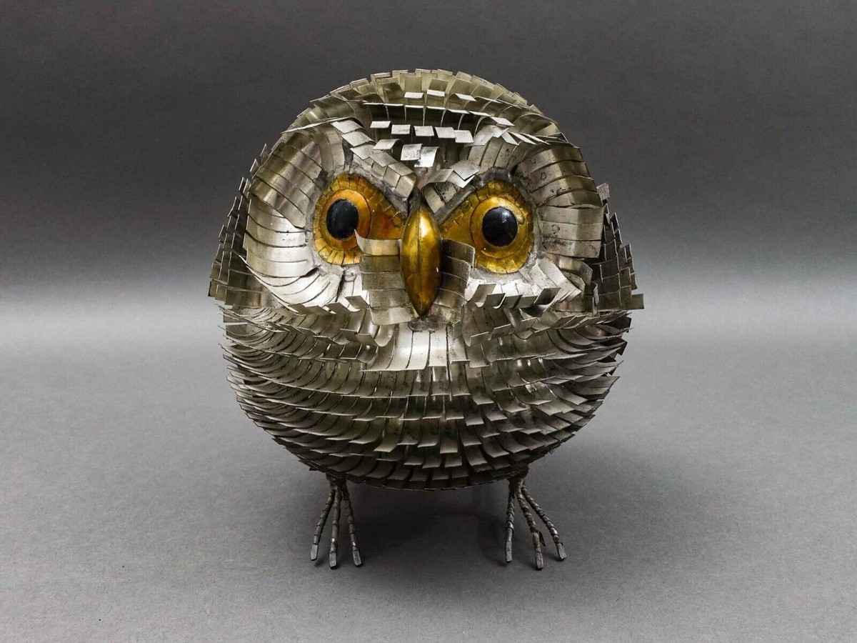owl様 Sergio Bustamante Vintage MCM Brutalist Mixed Metal Bird Owl