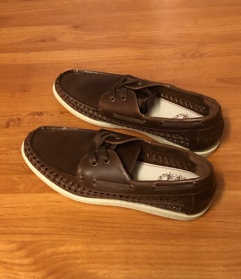 Burton Mack Mens UK EU 43 Mid Brown Smart Lace Up Faux Leather Boat Shoes  UK