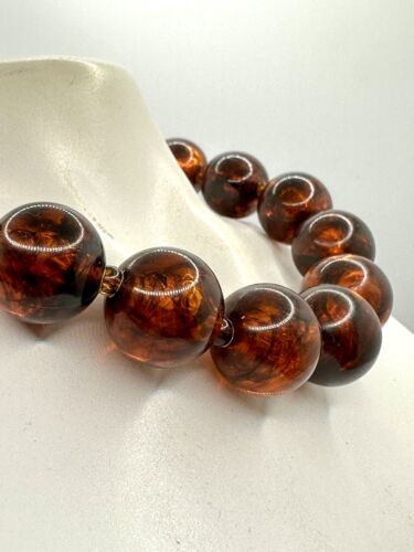 Faux Amber Vintage Beaded Necklace Chunky Brown Plastic Imitation Retro - Picture 4 of 7