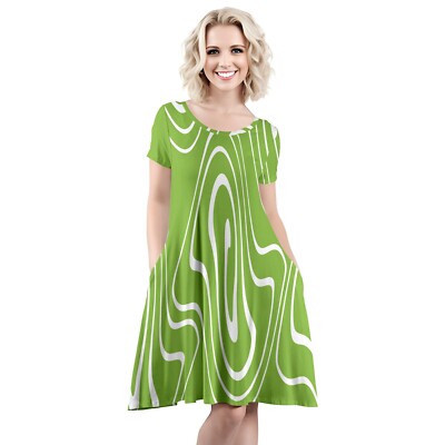 Bon Apple Tea Women's Short Sleeve Swing Dress with Pockets
