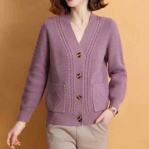 Cárdigan tejido de gran tamaño para mujer suelto informal cuello en V tejido suéter abrigos chaquetas - Imagen 17 de 29