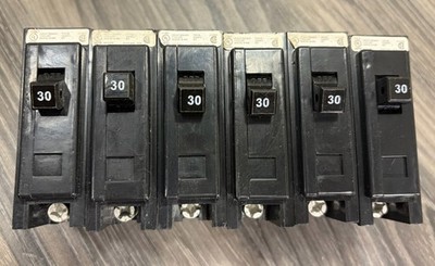 (6)  Cutler Hammer BAB1030 30A 1 P Bolt On Circuit Breaker 120/240V HACR LR43556