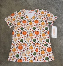 New EliteMed Pumpkin Scrub Top Size Medium Thanksgiving Fall Free Shipping NWT 