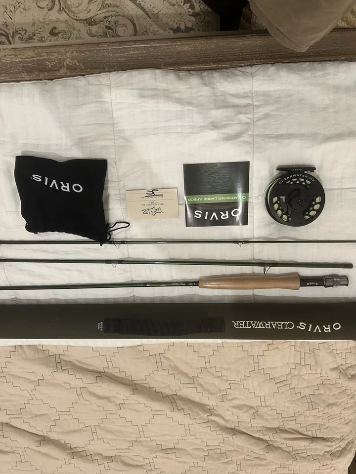Caña de pescar con mosca Orvis y carrete con caja y estuche de caña de pescar con honda Foto 3 de 4