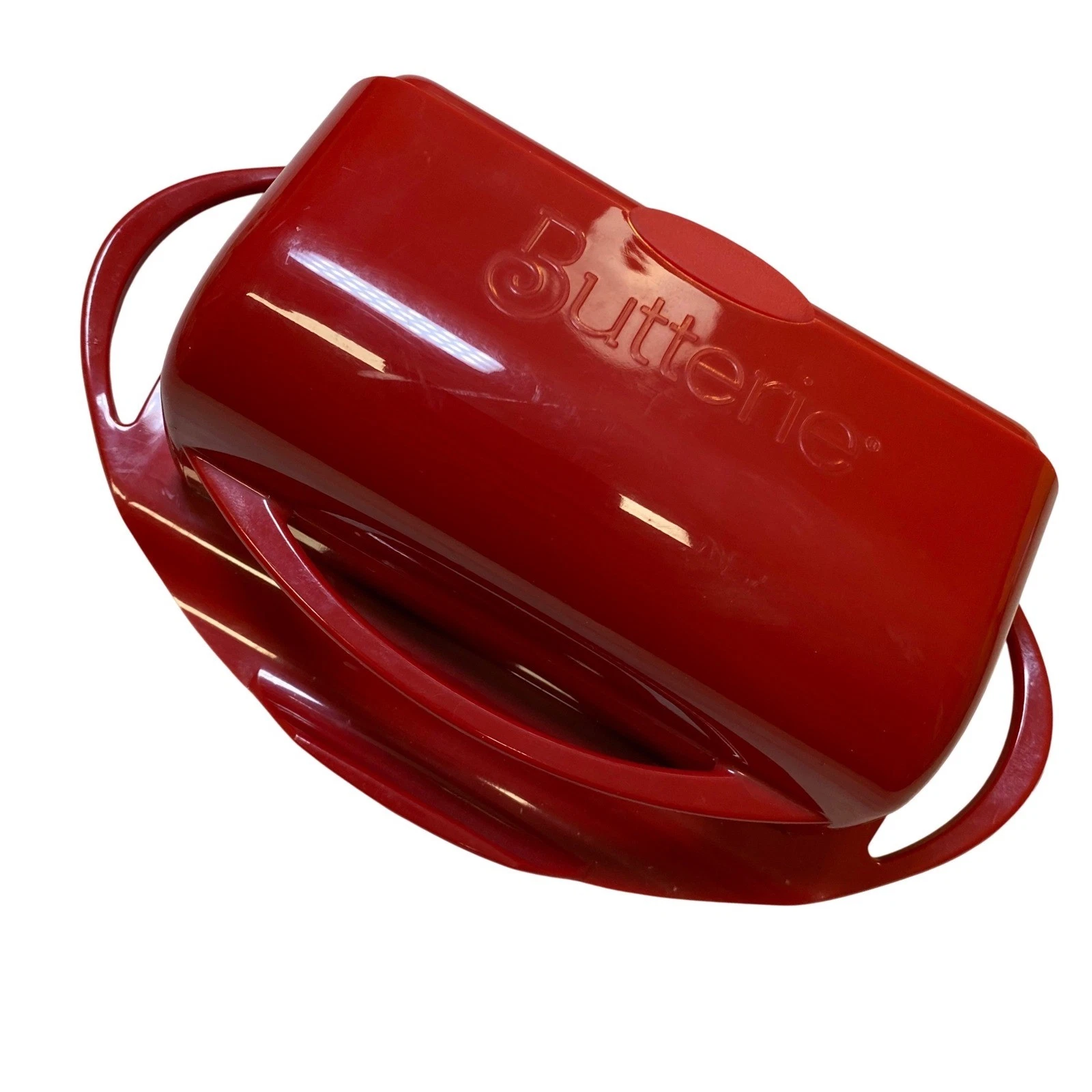 Butterie Flip-Top Butter Dish Red Countertop Butter Keeper With Lid