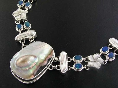 925 Sterlingsilber Mabe Biwa Perle natürlicher Opal Sterling Halskette, 18''
