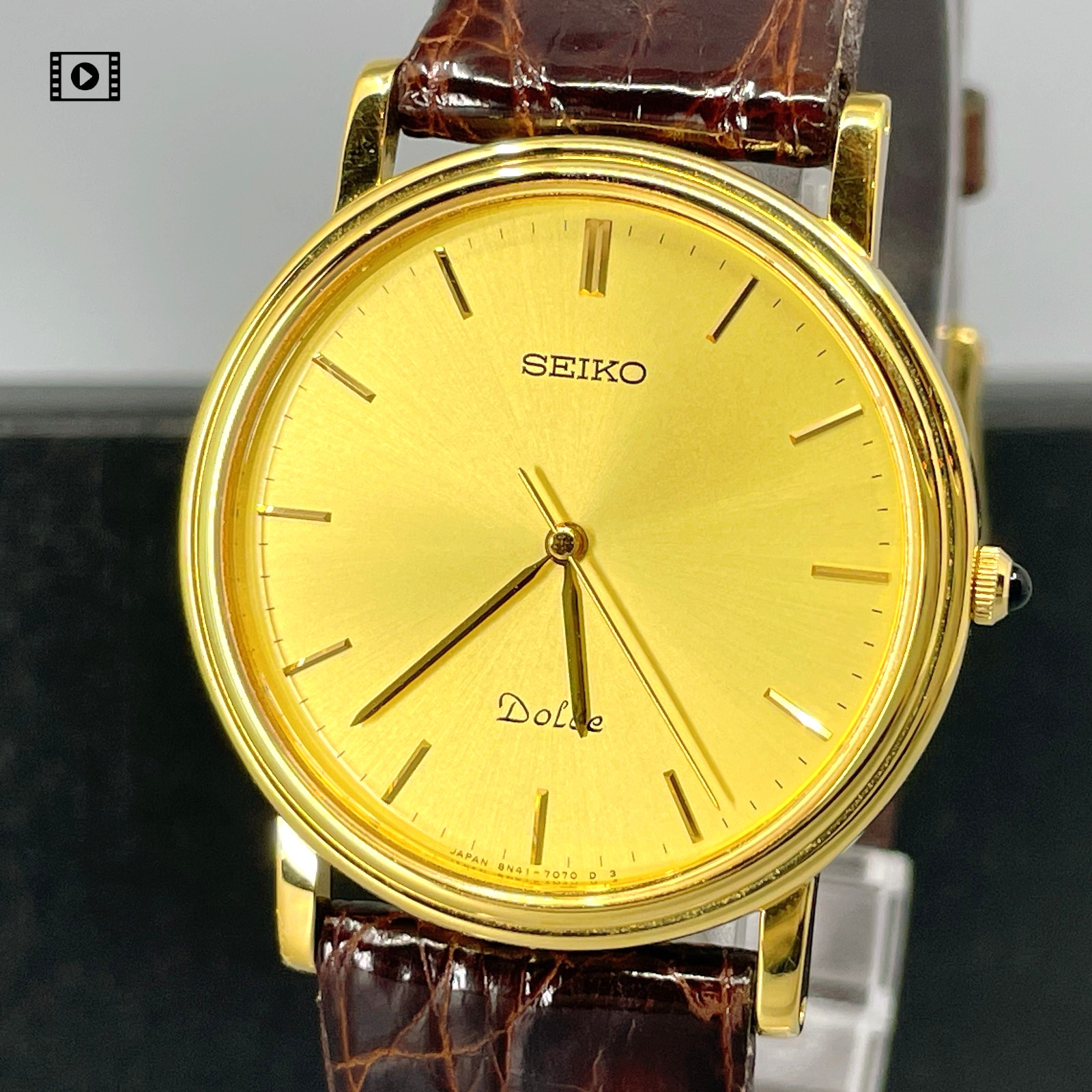 Seiko Dolce 8N41-7030 Gold Dial Qz Men's Watch Vintage 1991 [N Mint w/Box]