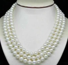 Three-Strand natural AAA 9-10 mm akoya white pearl necklace 18” inch 14K Clasp