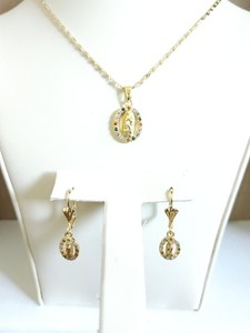 Authentic Virgen de Guadalupe Gold plated and Multicolor Pendant Necklace and Earring Set