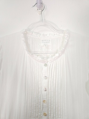Aspiga Dress Medium White Broderie Anglaise Tiered Maxi Pintuck Pleats Organic - Picture 3 of 17