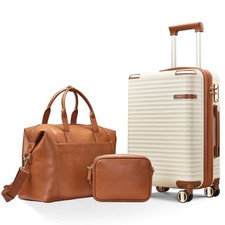 Joyway 3-Piece Carry-On Luggage Set w/Swivel TSA Lock & Leather Carry Bag, Beige