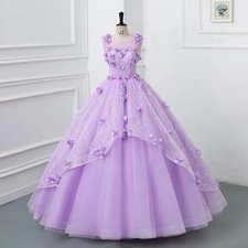 Flowers QuinceaneraDress Applique Primrose Grass Neck Shinny Plus Size Ball Gown