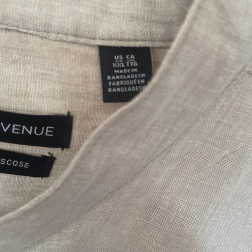 Saks Fifth Avenue Linen Blend Beige Band Collar Button Down Shirt XXL - Picture 4 of 7