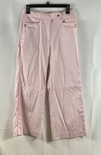 Tory Burch Women's Pink Cotton Viscose Wide Leg Trousers Pants Logo Button Sz 2