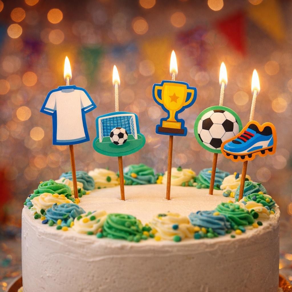 Football Birthday Candles Cake Topper Set Boys Party Decor Sports White Shirt