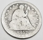 1857 P SEATED LIBERTY QUARTER  *F - FAIR*   90% SILVER  **FREE SHIPPING**