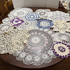 VTG Lot 14 Handmade Crochet Doilies Round Pastel Pink Roses Asstd Sizes/colors