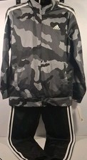 Adidas AG6618Y AK01 JC Boys' L 14/16 3-Stripe Tricot Track 2Pc Set, Black Camo