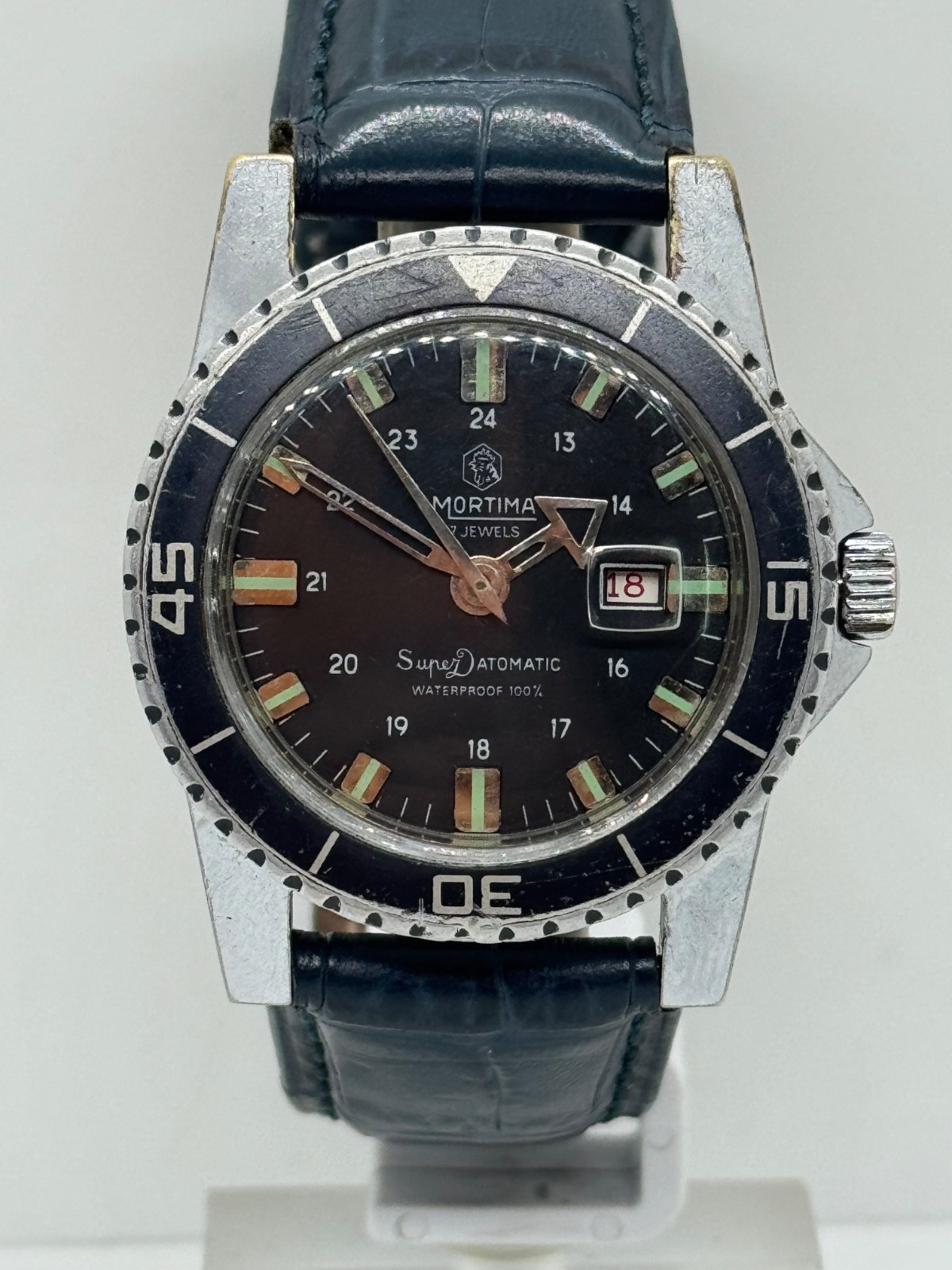 Mortima Super Datomatic De Luxe Vintage Wrist Watch Diver France Not Working