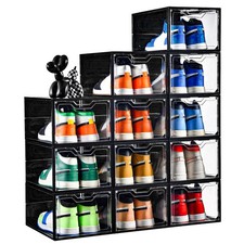 12 Pack Stackable Shoe Storage Organizer with Magnetic Door, Shoe Boxes Clear...