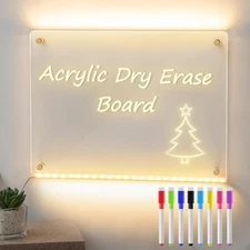 Light up Clear Acrylic Dry Erase Board 16"x12" Transparent Wall Mounted White...