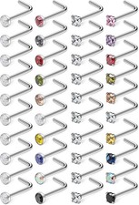 Ruifan 10-40PCS 18G Surgical Steel Diamond CZ Nose Stud Rings L Shaped...